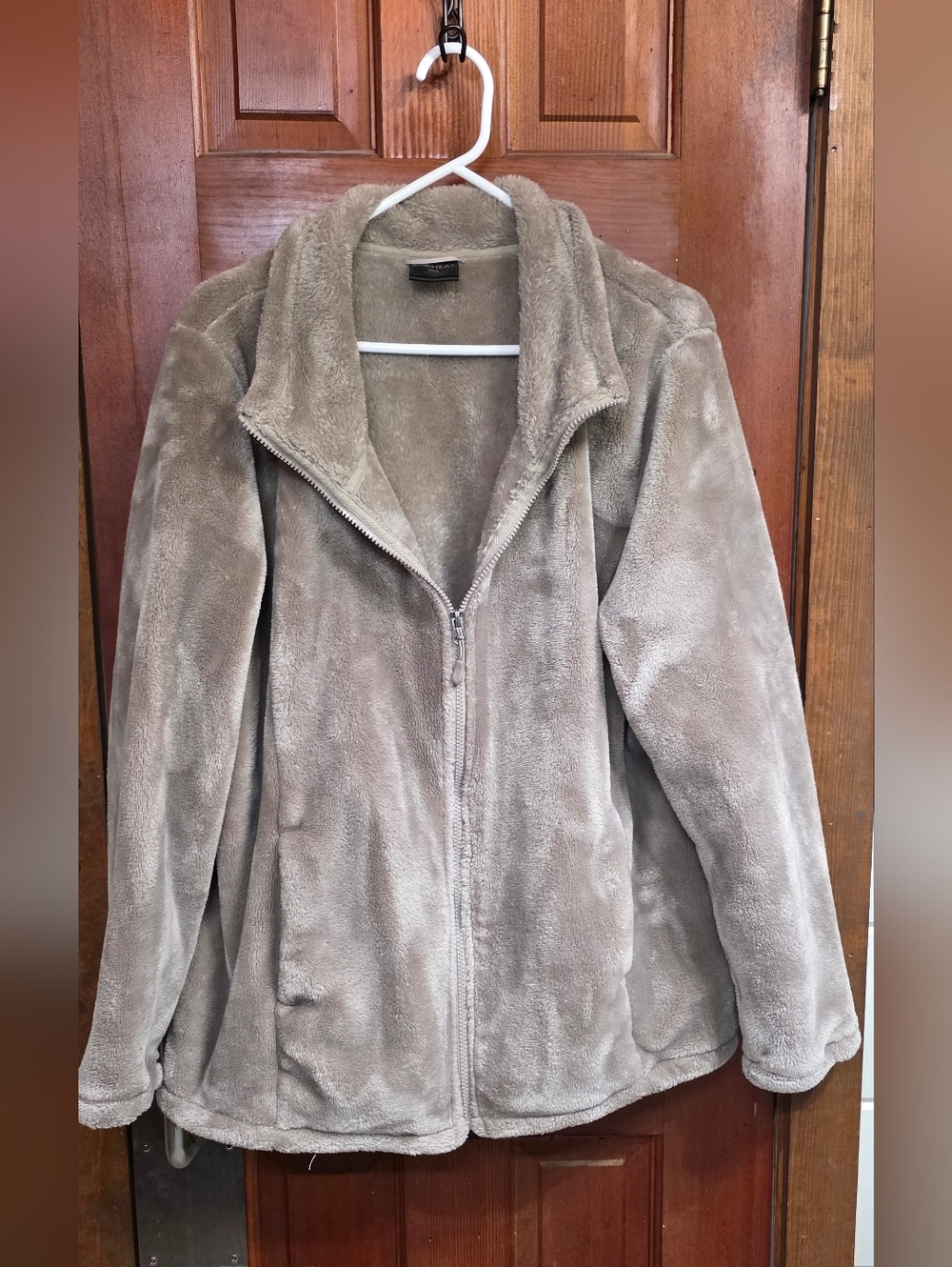 32 Degrees Plush Full-Zip Teddy Jacket in Taupe